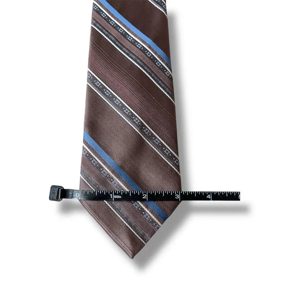 Vtg Fashion Collection Sears Brown Blue & White Lines Tie 55” X 3” Men’s Tie